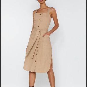Nasty Gal Khaki Lose Control Button-Down Dress in Sand